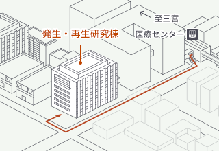 発生・再生研究棟までのアクセスマップ