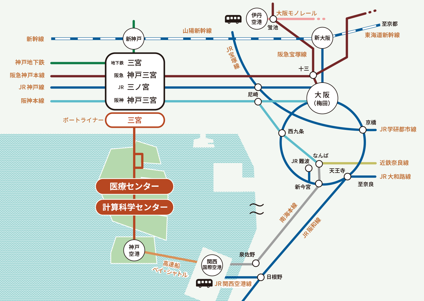 神戸キャンパス周辺の広域マップ