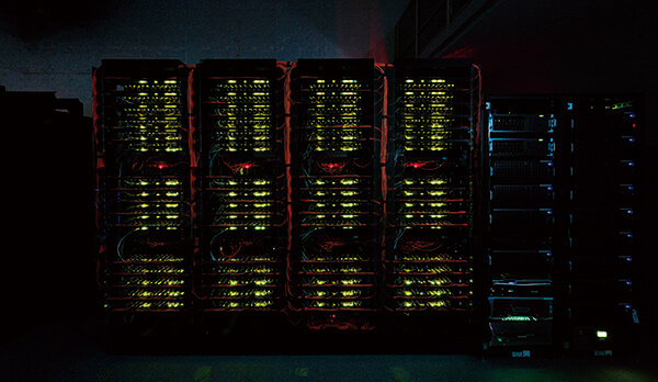 Supercomputer glowing in the dark