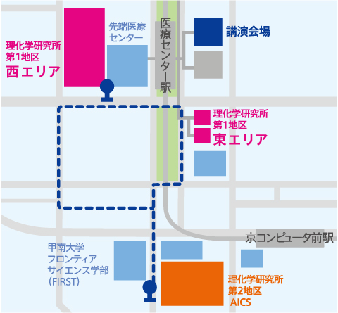 第１地区（西エリア・東エリア）　第２地区　シャトルバス乗り場案内マップ