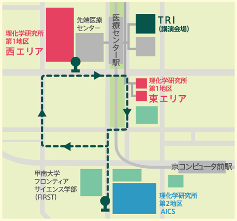 第１地区（西エリア・東エリア）　第２地区　シャトルバス乗り場案内マップ