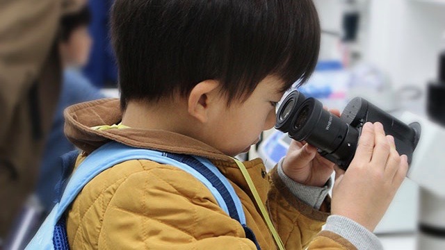 顕微鏡をのぞく男の子